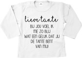 Shirt kind-wit-lieve tante bij jou voel ik me zo blij wat een geluk dat jij de tante bent van mij-Maat 74