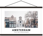 Posterhanger incl. Poster 60x40 cm - Schoolplaat - Nederland - Amsterdam - Huis - Textielposter - Zwarte latten