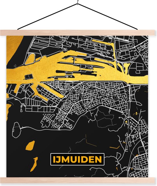Affiche scolaire - IJmuiden - Plan de la ville - Carte - Plan d'étage - Black and Gold et Or - 60x60 cm - Lattes vierges