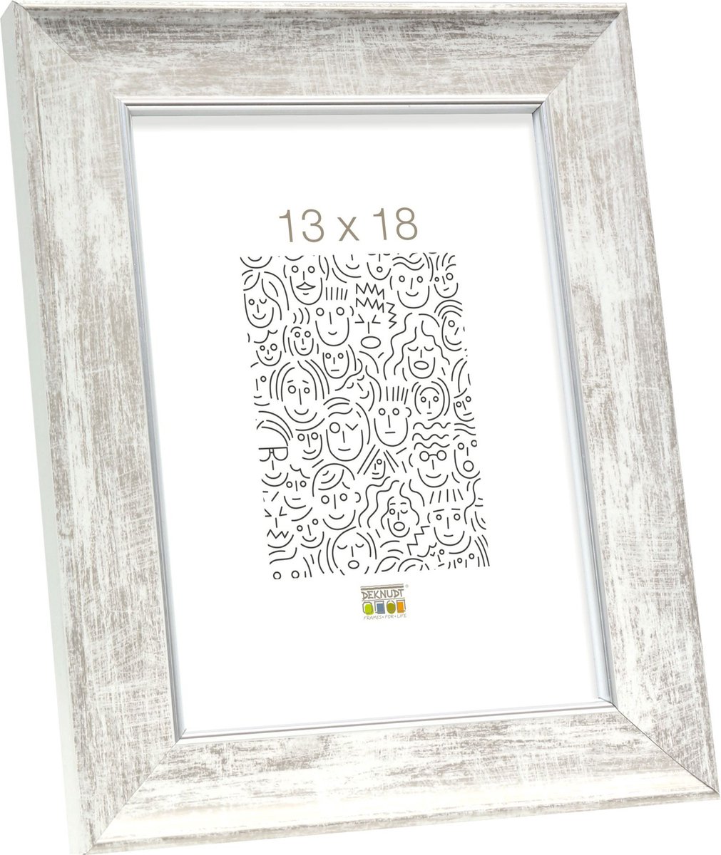 Deknudt Frames fotolijst S46EE1 - wit met zilver biesje - 13x18 cm