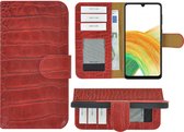 Geschikt voor Samsung Galaxy A33 5G Hoesje - Bookcase - A33 5G Hoesje Book Case Wallet Echt Leer Croco Rood Cover