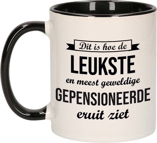 Voici à quoi ressemble le retraité le plus mignon et le plus étonnant tasse à café / tasse à thé - 300 ml - blanc avec noir - retraite anticipée / retraite - cadeau de remerciement collègue