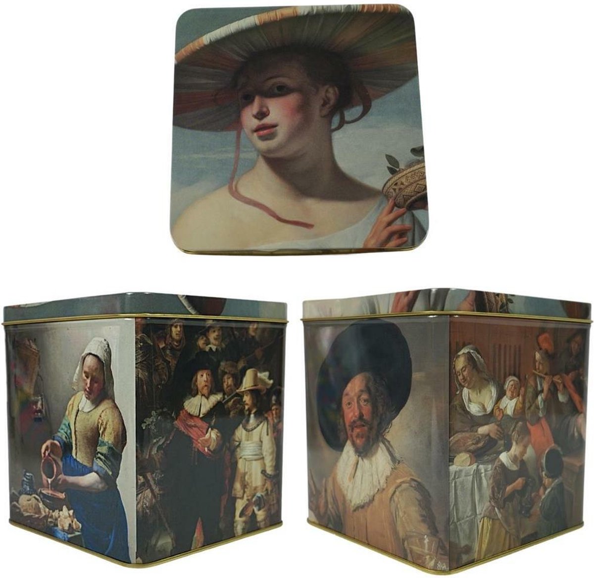 Rijksmuseum - Bewaarblik - Voorraadblik - Vierkant - Los deksel - Kunst - LBH 13 x 13 x 14 cm - 2 Stuks