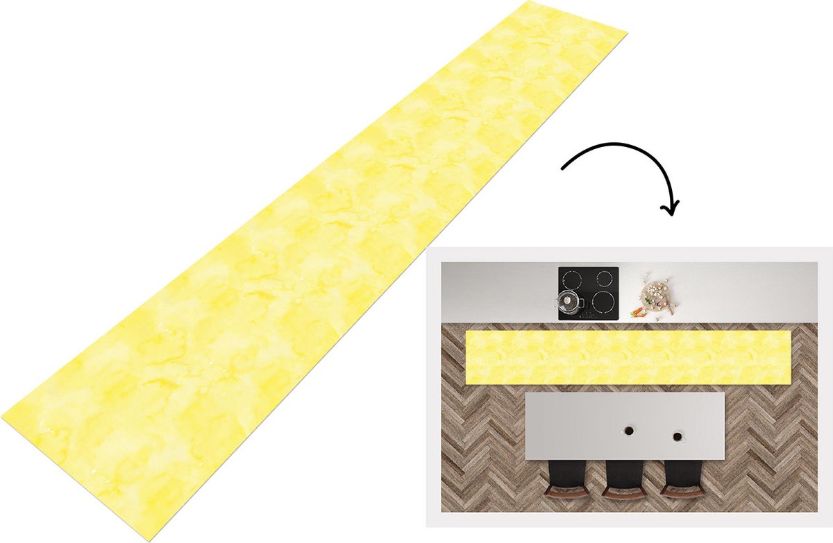 KitchenYeah Keukenloper - Keukenmat - Patronen - Waterverf - Geel - Marmer - Keuken vloerkleed Multicolor