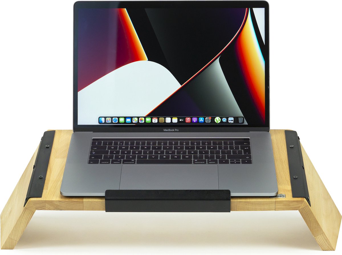 Industrial Living Laptopstandaard – Laptop stand for desk – Universeel Ergonomisch Notebook Tafel verhoger 10 Tot 17 Inch – Massief Hout – Metaal Zwart