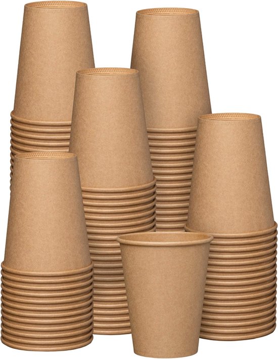 Kartonnen Koffiebeker 8oz 240ml bruin - 100 Stuks - wegwerp papieren bekers - drinkbekers - milieuvriendelijk