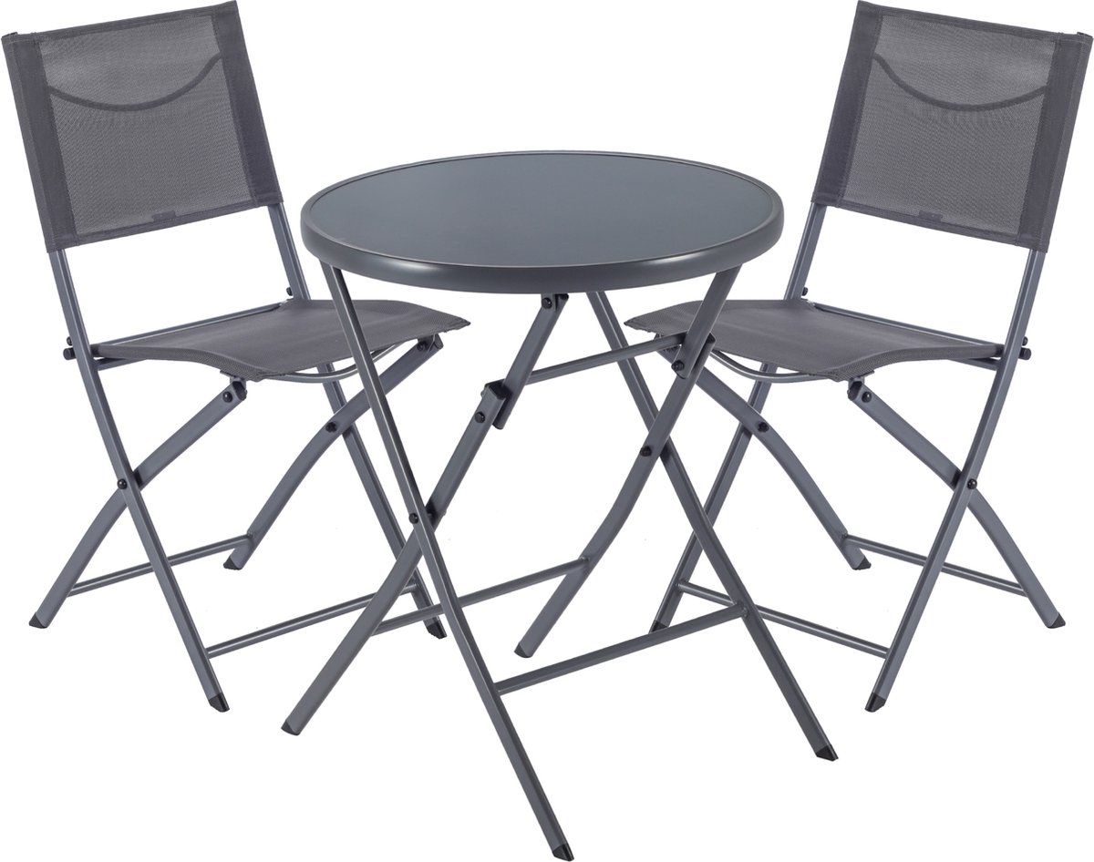 NATERIAL - Tuinmeubelset EMYS - 2 stoelen en 1 klaptafel rond staal - Ø 60 cm - 2 persoons balkonmeubelset