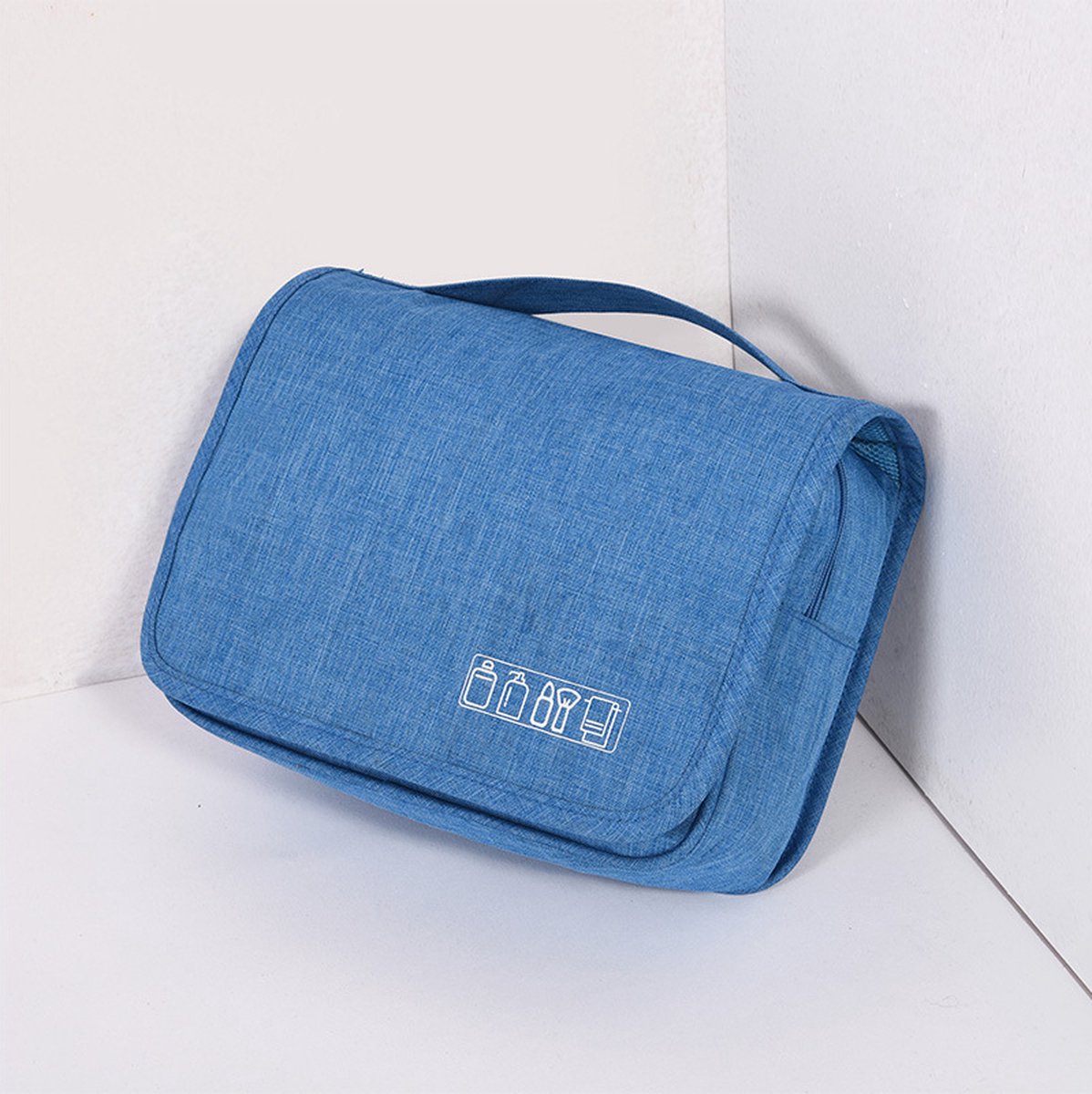 Norras toilettas met haak - ophangbare toilettas - reis toilettas - kamperen toilettas - licht blauw