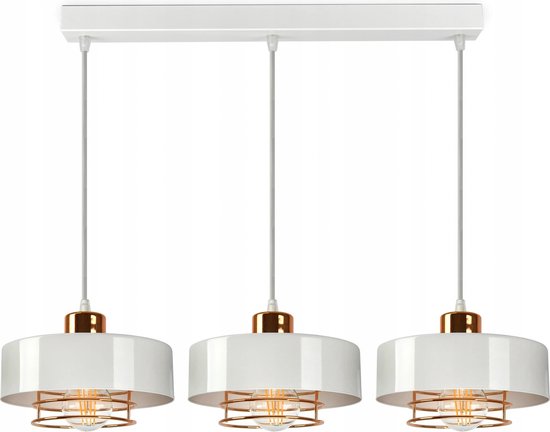 MANDEE.NL - Witte Moderne Hanglamp - Witte Ronde Plafondlamp - Mia Moderne Wit Koper Hanglamp - Woonkamer vintage langwerpige hanglamp - rechthoekige ronde witte E27 Hanglamp