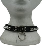 Bullet 69 Funky Punk - 1 row handle plate with ring and riveted chain Choker - Zwart