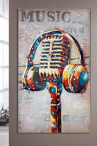 Wanddecoratie - 3D metaal muziek microfoon - tuinschilderij - metalen schilderij 60x100 cm