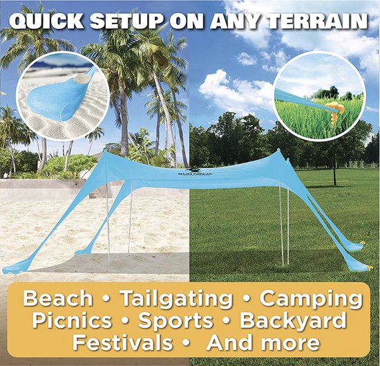 SUN NINJA Pop Up Beach Tent Sun Shelter UPF50+ met zandschep, grondharingen en stabiliteitstokken, buiten schaduw voor kampeerreizen, vissen, achtertuin plezier of picknicken van SUN NINJA — afbeelding 5