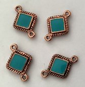 Metalen tussenkraal met turquoise steentje - 4 stuks