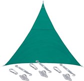 Polyester schaduwdoek/zonnescherm Curacao driehoek mint groen 5 x 5 x 5 meter - inclusief bevestiging haken set