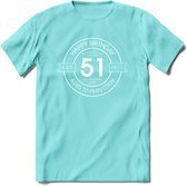 51th Happy Birthday T-shirt | Vintage 1971 Aged to Perfection | 51 jaar Abraham en Sarah verjaardag cadeau | Grappig feest shirt Heren – Dames – Unisex kleding | - Licht Blauw - S