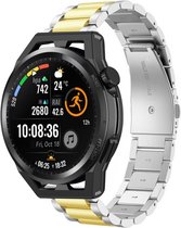 Stalen Smartwatch bandje - Geschikt voor Strap-it Huawei Watch GT Runner stalen band - zilver/goud - GT Runner - 22mm - Strap-it Horlogeband / Polsband / Armband