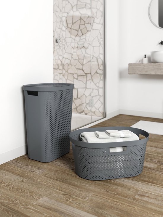Curver Infinity Recycled Wasmand met deksel - 60L - 2 stuks - Antraciet