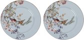 Cactula servies ontbijtbord blauw keramiek met vogels en bloemen 20 cm set van 2
