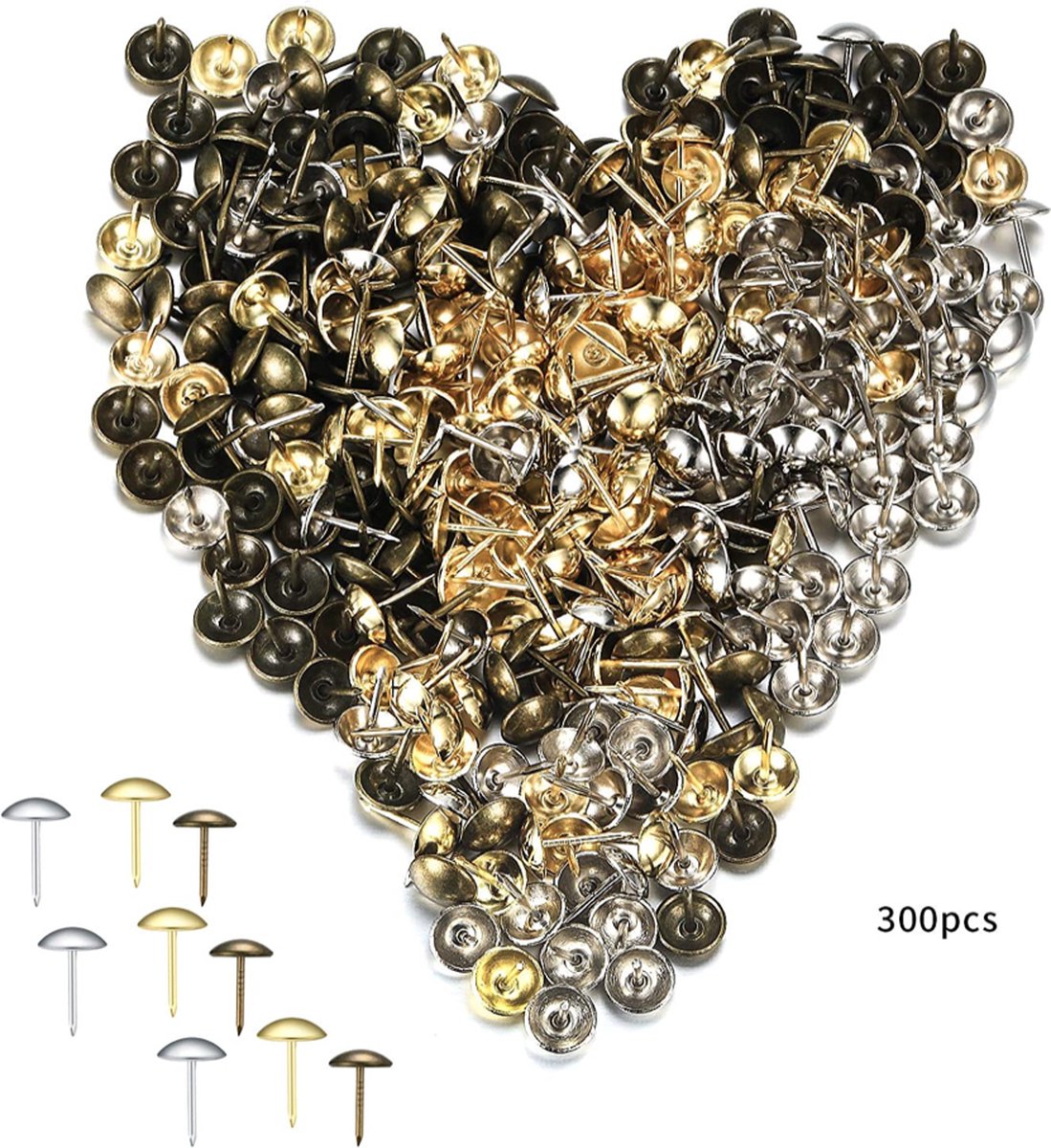 Bekledingsnagel beklede nagels stoffeernagels assortiment meubels vintage brons zilver goud 300 stuks