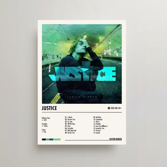 Justin Bieber Poster - Justice Album Cover Poster - Justin Bieber LP - A3 - Justin Bieber Merch - Muziek