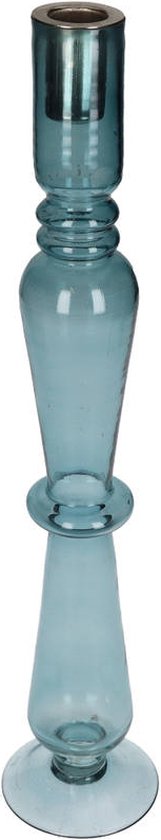 Cactula doorschijnende glazen kandelaar in het blauw 9x 9 x 37 cm