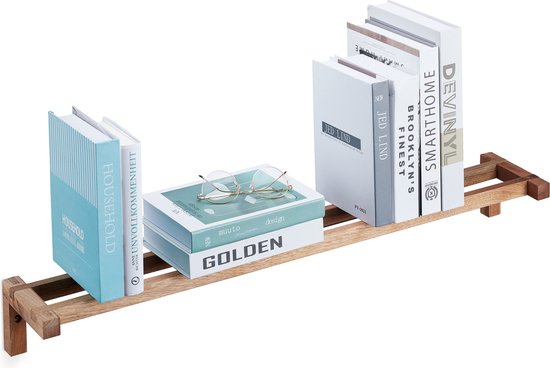 Relaxdays wandplank walnoot - muurplank hout - smal wandrek keuken - zwevende boekenplank