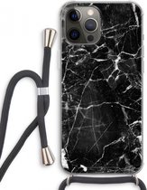 Case Company® - iPhone 12 Pro Max hoesje met Koord - Zwart Marmer - Telefoonhoesje met Zwart Koord - Extra Bescherming aan alle Kanten en Over de Schermrand