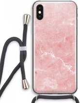 Case Company® - iPhone XS Max hoesje met Koord - Roze marmer - Telefoonhoesje met Zwart Koord - Extra Bescherming aan alle Kanten en Over de Schermrand