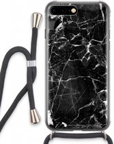 Case Company® - iPhone 8 Plus hoesje met Koord - Zwart Marmer - Telefoonhoesje met Zwart Koord - Extra Bescherming aan alle Kanten en Over de Schermrand