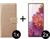 Samsung S22 Hoesje - Samsung Galaxy S22 hoesje bookcase goud wallet case portemonnee hoes cover hoesjes - 2x Samsung S22 screenprotector