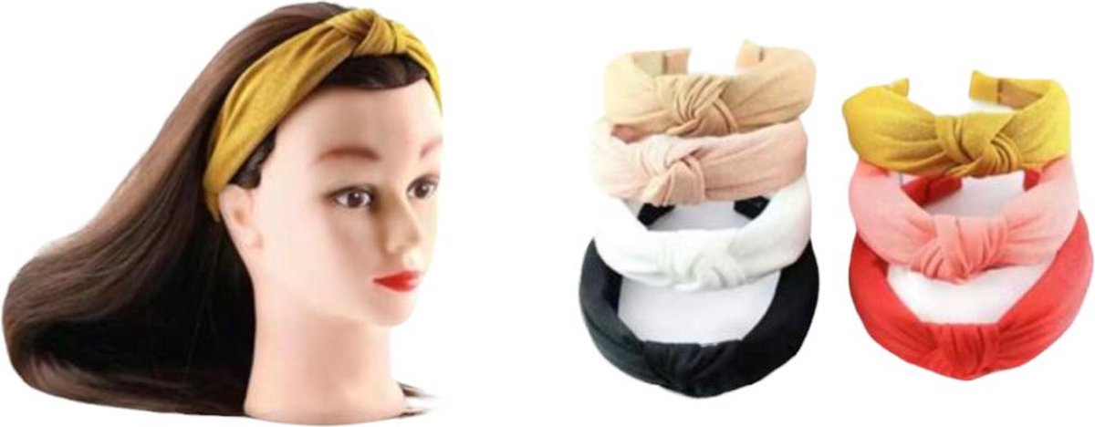 Dames Haarband - Diadeem met Knoop - Zwart/Wit - Set 2 Stuks (043)