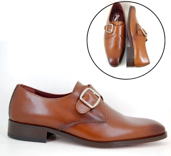 Stravers - Chaussures pour hommes élégantes avec boucle Taille 37 Petites pointures Chaussures à boucles marron Cognac Hommes