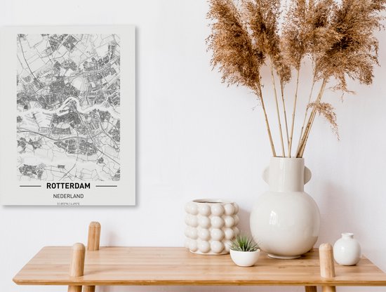 Tableau sur Toile City Map - Rotterdam - Zwart - Wit - 30x40 cm - Décoration murale - Carte