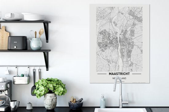 Carte Peinture sur Toile - Maastricht - Zwart - Wit - 60x80 cm - Décoration murale - Plan de la Ville