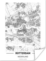 Poster Stadskaart - Rotterdam - Zwart - Wit - 30x40 cm - Plattegrond