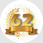 24x Verjaardag ronde stickers 62 jaar - Happy Birthday Feest Stickervellen Kinderen Volwassenen Cadeau Sticker