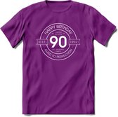 90th Happy Birthday T-shirt | Vintage 1932 Aged to Perfection | 90 jaar verjaardag cadeau | Grappig feest shirt Heren – Dames – Unisex kleding | - Paars - L