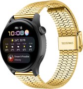 Stalen Smartwatch bandje - Geschikt voor  Huawei Watch 3 - Pro roestvrij stalen band - goud - Strap-it Horlogeband / Polsband / Armband