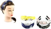 Dames Haarband - Diadeem met Knoop - Bloemenprint - Roze/Marineblauw - Set 2 Stuks