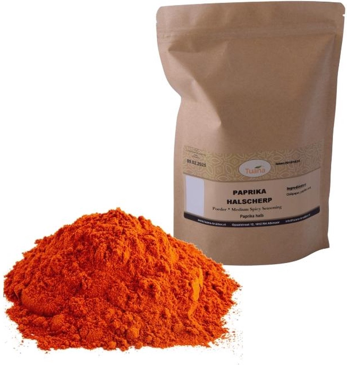 Goedkoopste Tuana Kruiden - Paprika Poeder Halfscherp - Zak 1000 Gram - Kruiden Zonder Zout - KZ0195