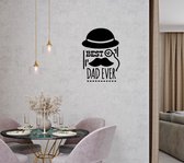 Stickerheld - Muursticker Best dad ever - Woonkamer - Vaderdag - Bolhoed, vergrootglas en snor - Engelse Teksten - Mat Zwart - 58.7x41.3cm