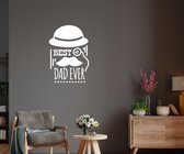 Stickerheld - Muursticker Best dad ever - Woonkamer - Vaderdag - Bolhoed, vergrootglas en snor - Engelse Teksten - Mat Wit - 58.7x41.3cm