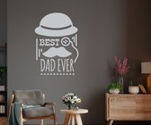 Stickerheld - Muursticker Best dad ever - Woonkamer - Vaderdag - Bolhoed, vergrootglas en snor - Engelse Teksten - Mat Lichtgrijs - 78.3x55cm
