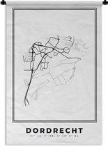 Wandkleed - Wanddoek - Nederland – Dordrecht – Stadskaart – Kaart – Zwart Wit – Plattegrond - 90x135 cm - Wandtapijt