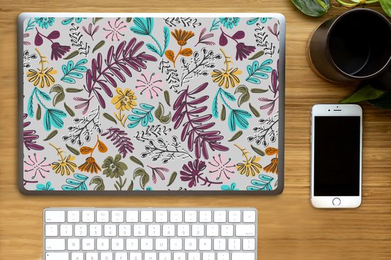 Sticker pour ordinateur portable - 15,6 pouces - Fleurs - Feuilles - Motif