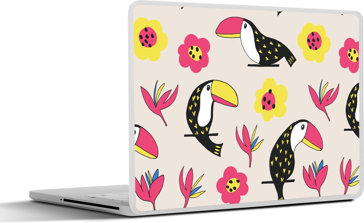 Laptop sticker - 15.6 inch - Patronen - Vogel - Bloemen - 36x27,5cm - Laptopstickers - Laptop skin - Cover