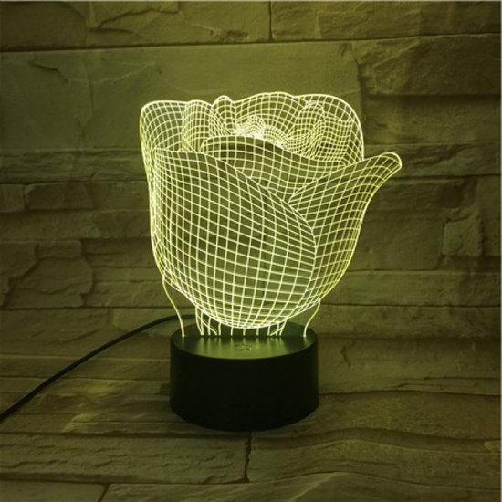 3D Led Lamp Met Gravering - RGB 7 Kleuren - Roos