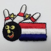 Bowling Bowlingborduursel 'Pins, bal en vlag van Nederland' stofapplicatie, borduursel om een shirt te versieren