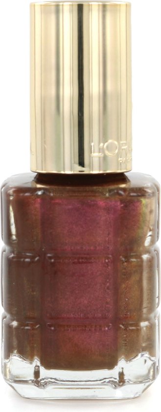 L'Oréal Color Riche nagellak met een bruin-rode glinsterende kleur en een gouden dopje.