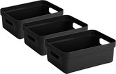 3x pièces de boîtes de rangement noires/boîtes de rangement/paniers de rangement en plastique - 9 litres - rangement/bacs/rangement